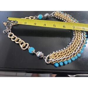 Layered Chain Necklace Gold Silver Tone Turquoise Beads Boho Statement Fashion
